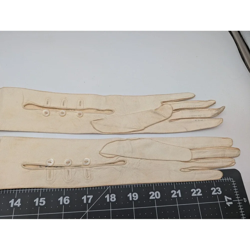 Gants‎ Lavables Opera Gloves Cream Leather Vintage Size 6 France